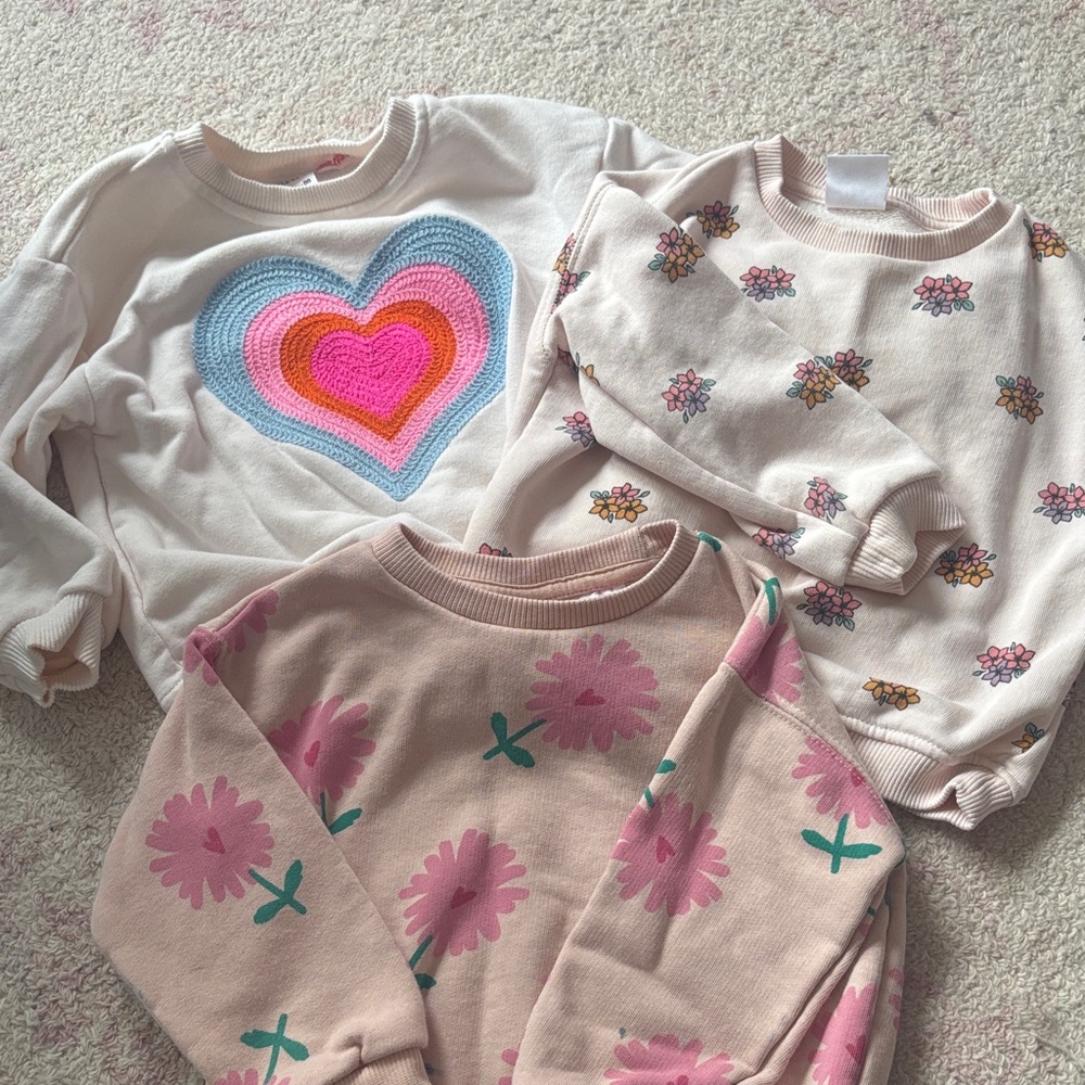 Zara Girls Cream & Pink Heart and Floral Sweatshirts